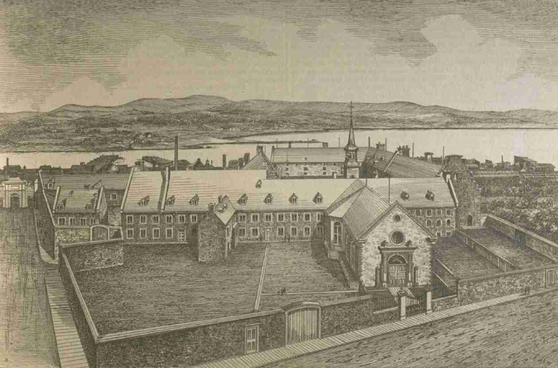 Gravure représentant l'Hôtel-Dieu de Québec, publiée en 1877.